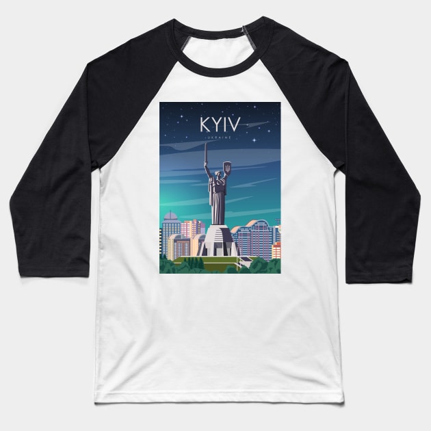 Kyiv Kiev Ukraine Motherland Monument Vintage Minimal European City Travel Poster Baseball T-Shirt by jornvanhezik